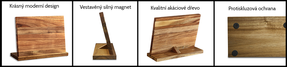 Magnetický stojan na nože NAIFU z akáciového dřeva - přednosti