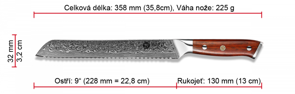 Rozměry nože na chléb a pečivo NAIFU