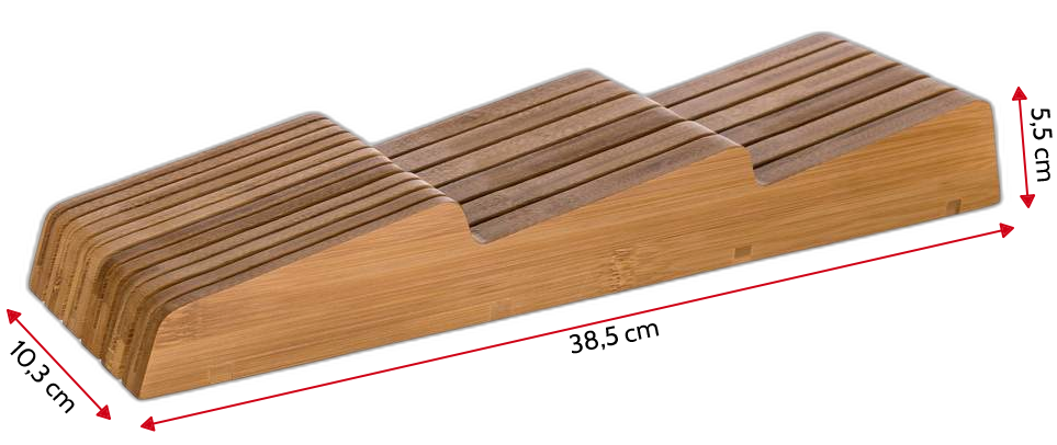 Rozměry pořadače na nože z bambusového dřeva