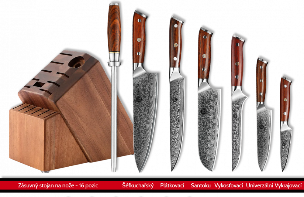 Sada dvanácti kuchařských nožů NAIFU se zásuvným stojanem, ocílkou a nůžkami