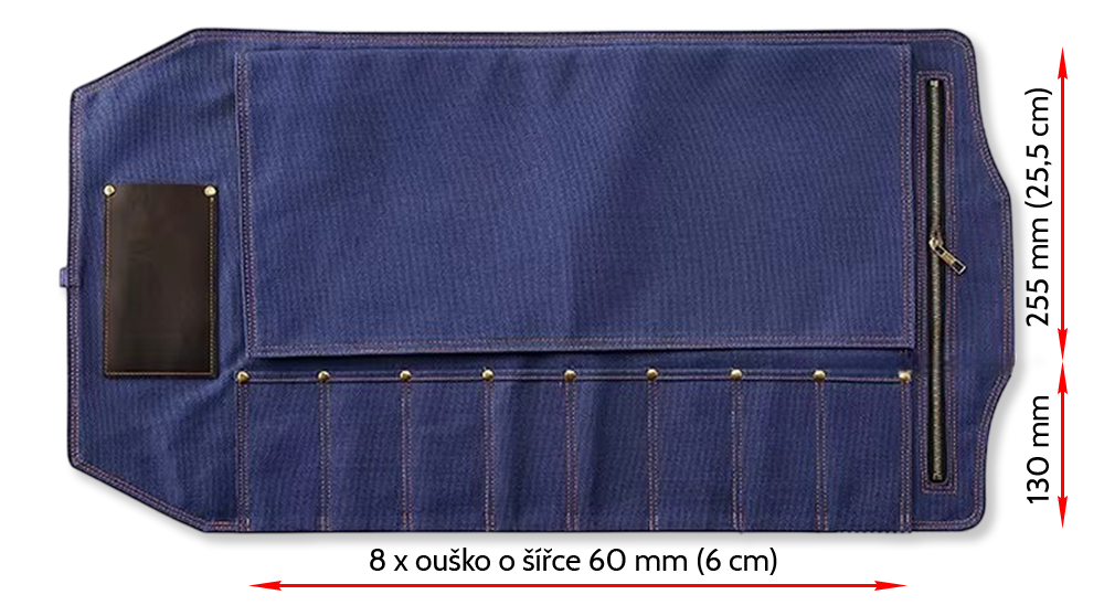 Rozměry rolovací brašny na nože NAIFU