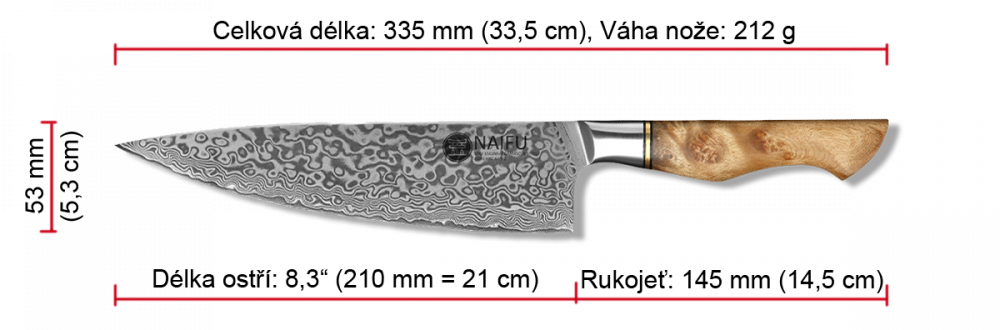 Šéfkuchařský nůž NAIFU MASTER 8,3" 33,5 cm - rozměry