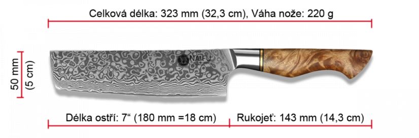 Nakiri nůž MASTER 7" o celkové délce 32,3 cm
