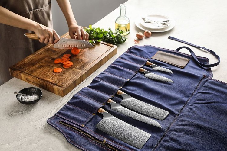 Elegantní rolovací pouzdro na kuchařské nože - Barva: Modrá