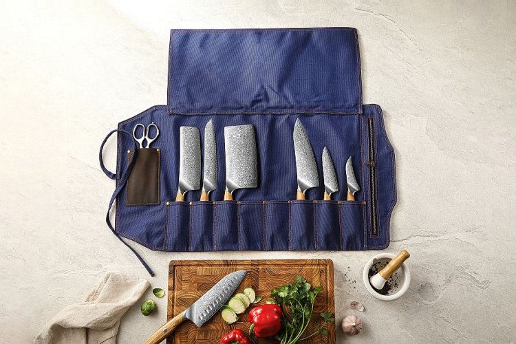Elegantní rolovací pouzdro na kuchařské nože - Barva: Modrá