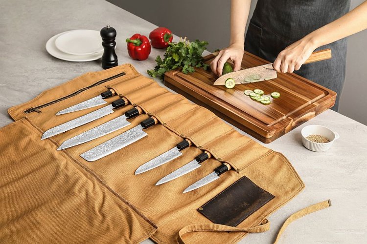 Elegantní rolovací pouzdro na kuchařské nože - Barva: Modrá