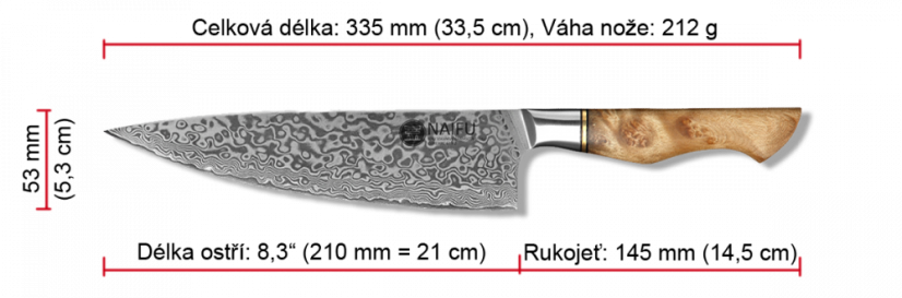 Šéfkuchařský nůž MASTER 8,3" o celkové délce 35,5 cm