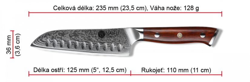 Univerzální nůž santoku 5" o celkové délce 23,5 cm