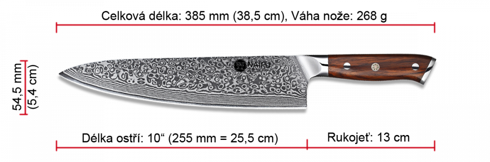 Šéfkuchařský nůž NAIFU 10" 38,5 cm - rozměry
