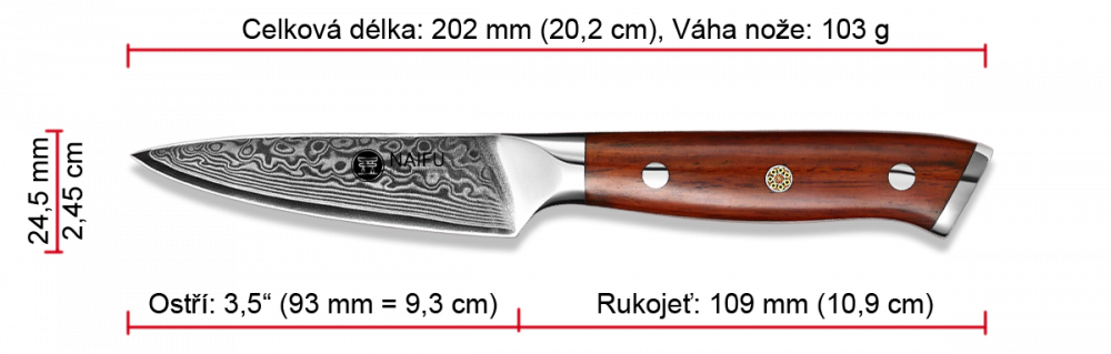 Vykrajovací nůž NAIFU 3,5" 20,2 cm - rozměry