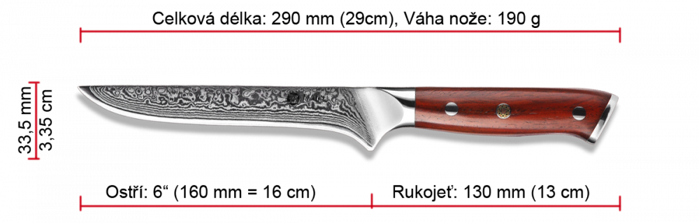 Rozměry vykosťovacího nože NAIFU