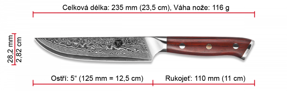 Rozměry steakového nože NAIFU