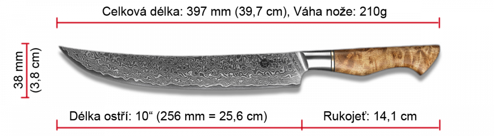 Plátkovací nůž NAIFU MASTER 10" 39,7 cm - rozměry