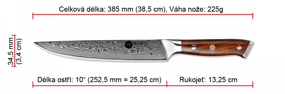 Plátkovací nůž NAIFU 10" 38,5 cm - rozměry