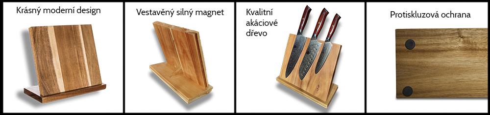 Magnetický stojan na nože z akáciového dřeva 24,5 cm - přednosti