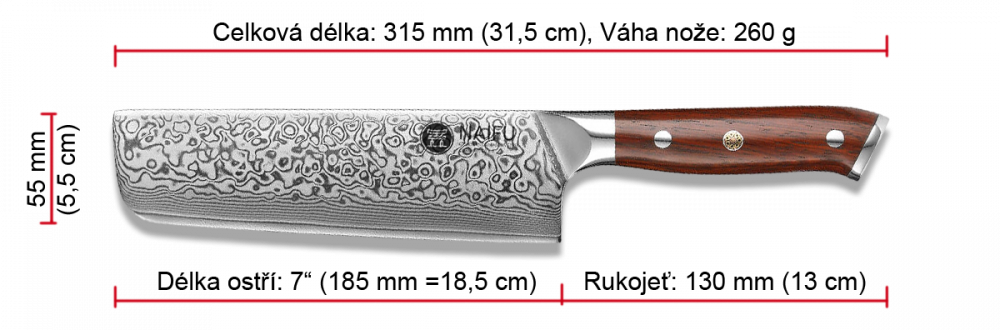 Rozměry nože NAIFU Nakiri 315 mm