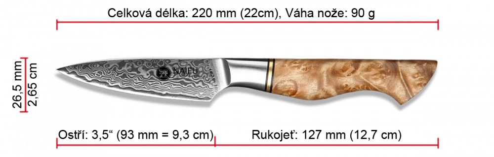Vykrajovací nůž NAIFU MASTER 3,5" 22 cm - rozměry