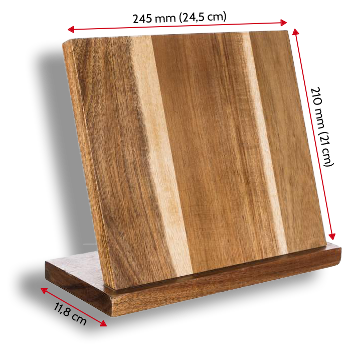Rozměry magnetického stojanu na nože z akáciového dřeva