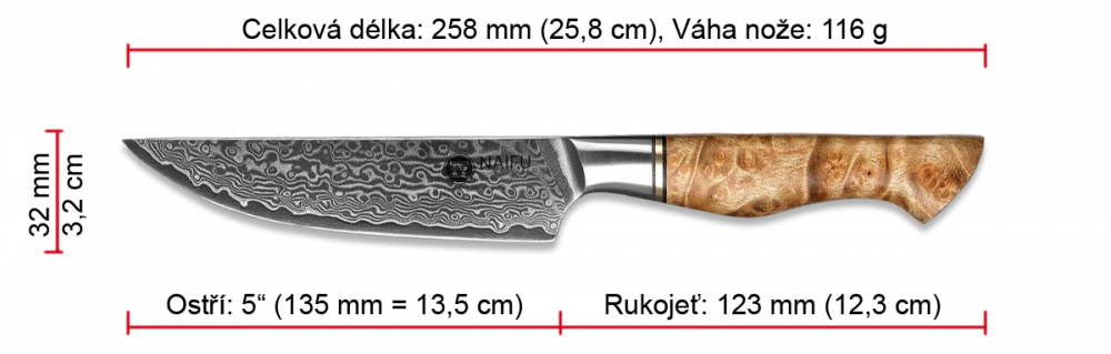 Rozměry steakového nože NAIFU řady MASTER