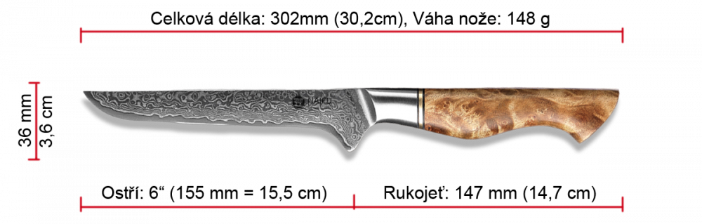 Rozměry vykosťovacího nože NAIFU MASTER