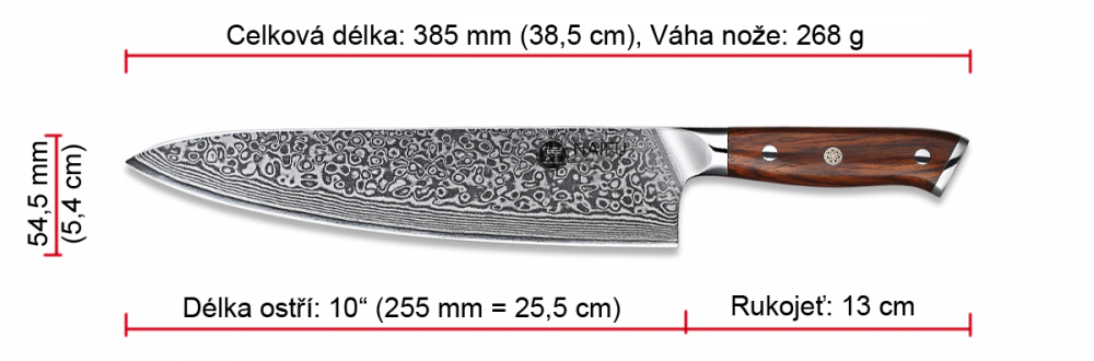 Šéfkuchařský nůž NAIFU 10" 38,5 cm - rozměry