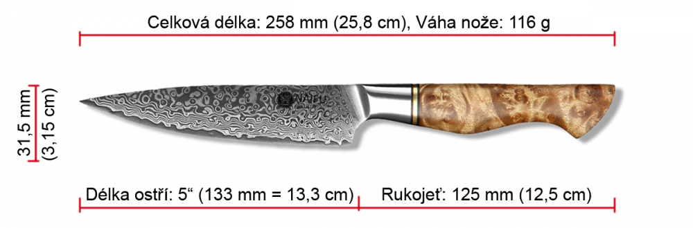 Rozměry univerzálního nože NAIFU MASTER 258 mm