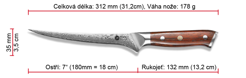 Rozměry vykosťovacího nože NAIFU